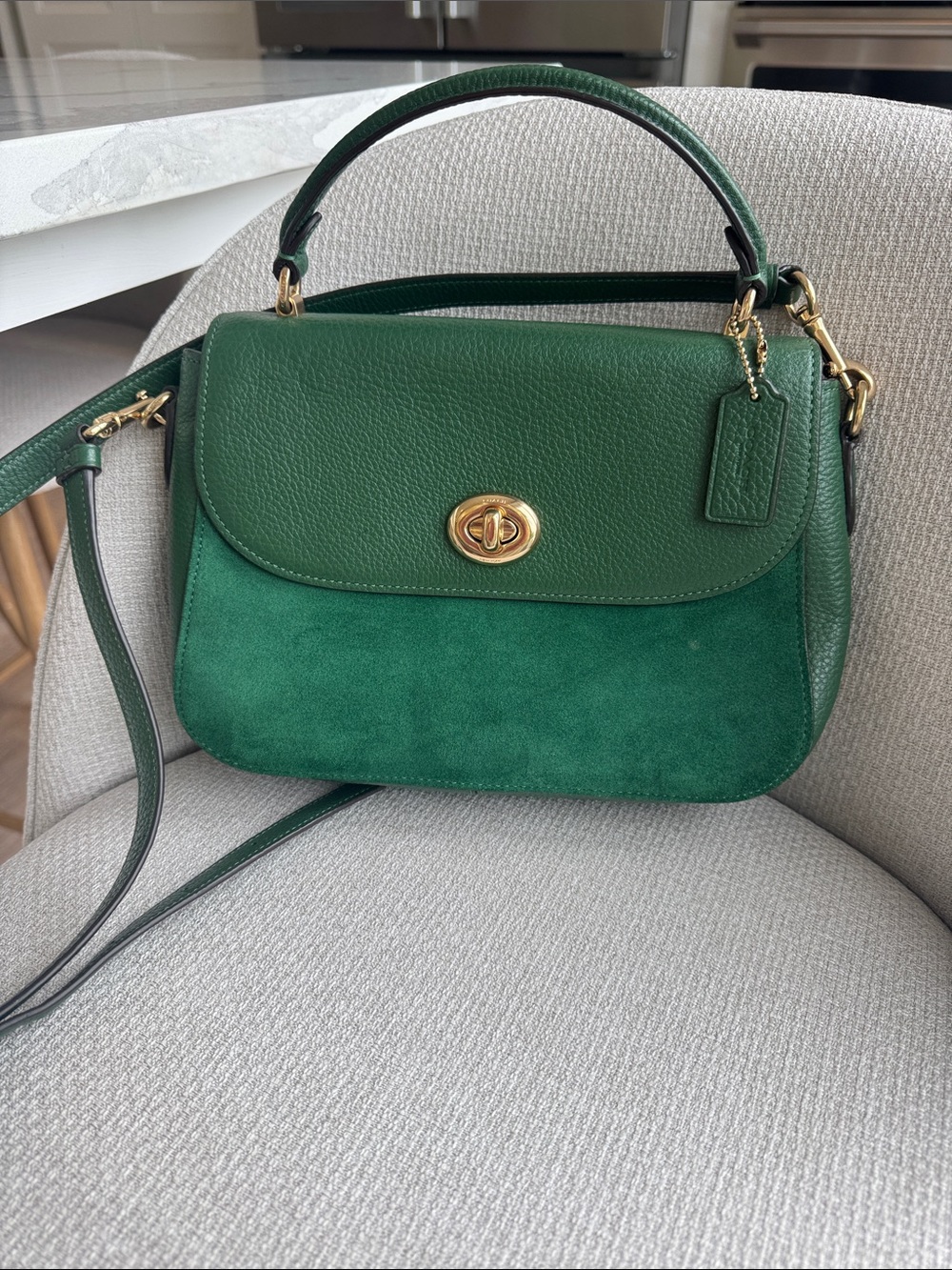 Coach Satchel Forest Green Pebbled Leather & Suede Marlie Top Handle Kelly - Picture 14 of 16